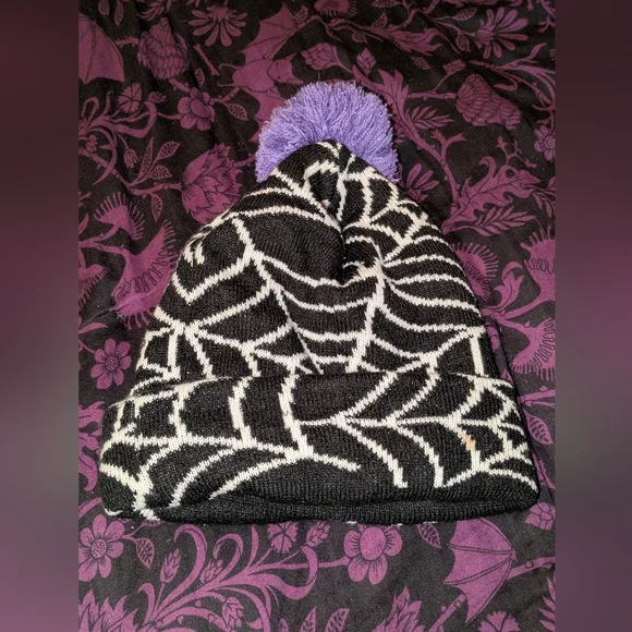 Too Fast Glitter Bats Spider Web Pom Pom Beanie - Picture 3 of 4